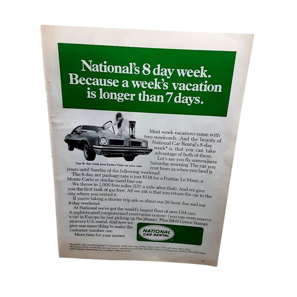 1973 Pontiac LeMans National Car Rental Ad Vintage Auto Print